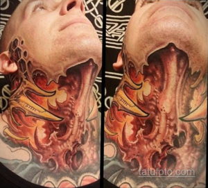 тату биомеханика на шее 31.10.2019 №009 - biomechanics tattoo - tatufoto.com