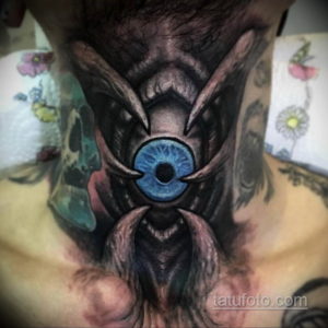 тату биомеханика на шее 31.10.2019 №010 - biomechanics tattoo - tatufoto.com
