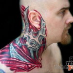 тату биомеханика на шее 31.10.2019 №011 - biomechanics tattoo - tatufoto.com