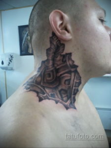тату биомеханика на шее 31.10.2019 №013 - biomechanics tattoo - tatufoto.com