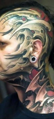 тату биомеханика на шее 31.10.2019 №024 — biomechanics tattoo — tatufoto.com