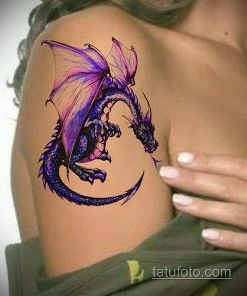 Тату дракон на плече для девушек