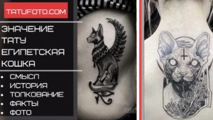 Фото тату египетской кошки и черепа с крестом. Черно-белые рисунки с детальной проработкой. Идеально для любителей мистики и древних культур.