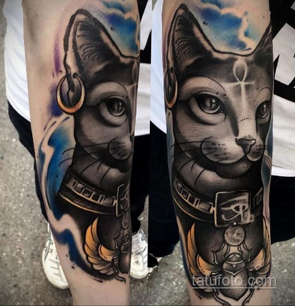 тату Египетская кошка 18.11.2019 №128 -Egyptian cat tattoo- tatufoto.com