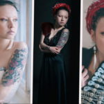 Фото девушки с татуировками в стиле олдскул на руках. Рисунки выполнены в ярких цветах с использованием четких контуров.