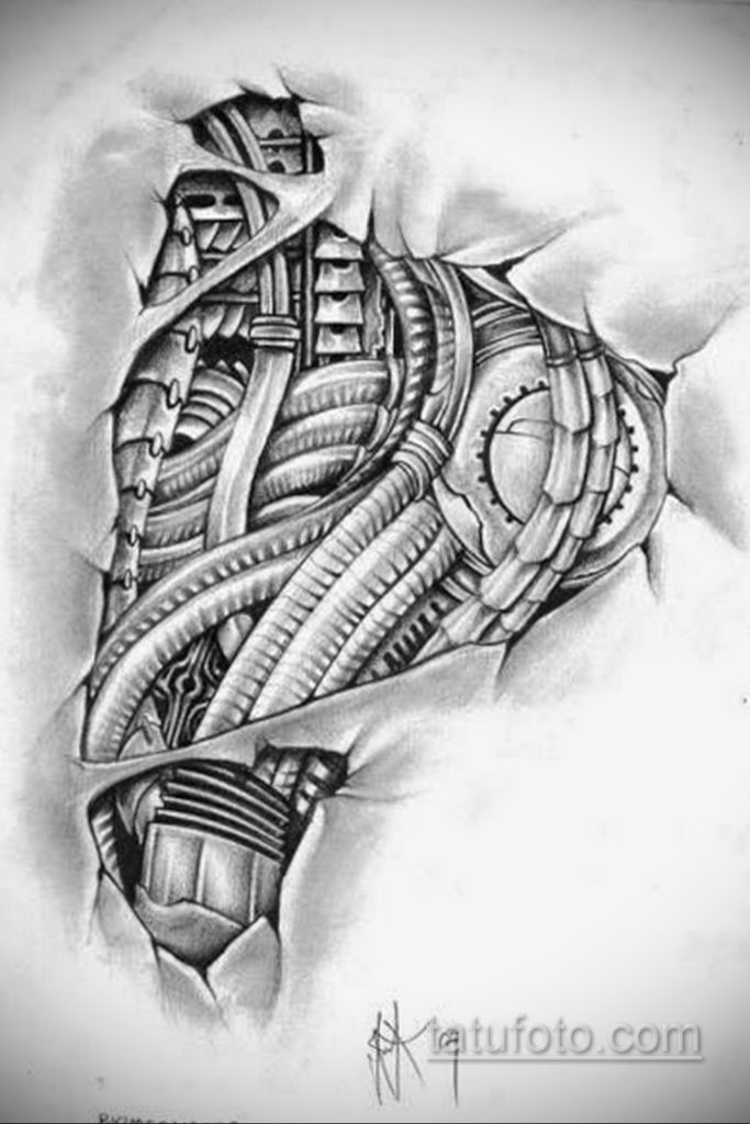 эскиз тату биомеханика 28.11.2019 №1027 -sketch biomechanics tattoo- tatufoto.com