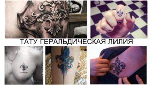 Коллаж из нескольких фотографий татуировок флер-де-лис. Разные стили, размеры и места расположения. От небольших тату на пальце до крупных композиций на плече.