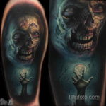 тату на плече хоррор 12.12.2019 №022 -horror shoulder tattoo- tatufoto.com