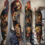 тату рукав в стиле хоррор 12.12.2019 №012 -horror tattoo sleeve- tatufoto.com
