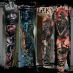 тату рукав в стиле хоррор 12.12.2019 №025 -horror tattoo sleeve- tatufoto.com