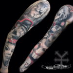 тату рукав в стиле хоррор 12.12.2019 №034 -horror tattoo sleeve- tatufoto.com
