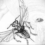 Фото татуировки осы, выполненной в технике pointillism (пуантилизм) с использованием множества точек для создания изображения.