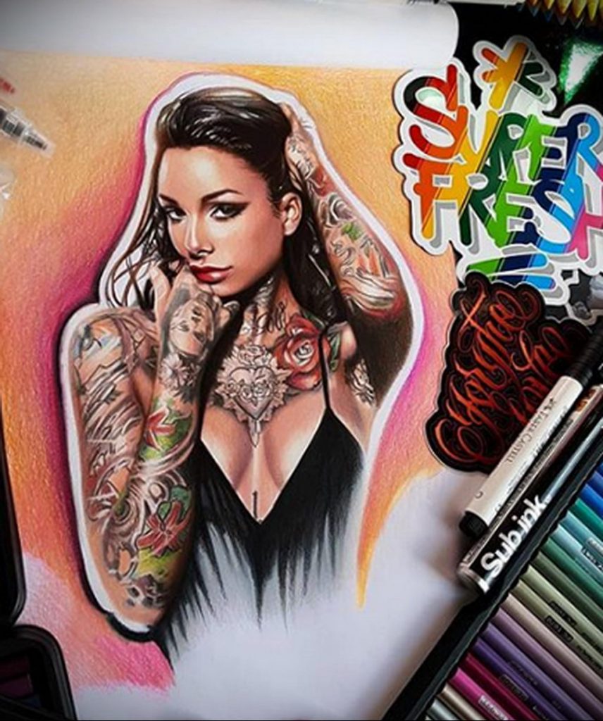 Пример невероятно реалистичного рисунка с девушкой у которой есть на теле татуировкаи для сайта tatufoto.com 17