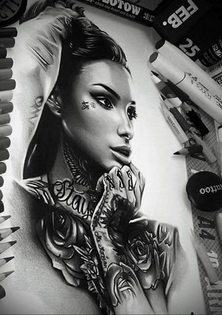 Пример невероятно реалистичного рисунка с девушкой у которой есть на теле татуировкаи для сайта tatufoto.com 26