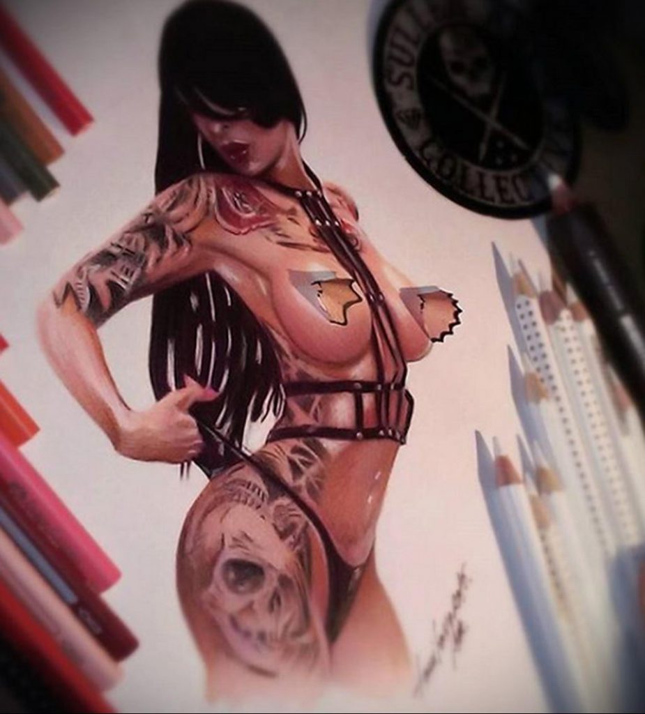 Пример невероятно реалистичного рисунка с девушкой у которой есть на теле татуировкаи для сайта tatufoto.com 31