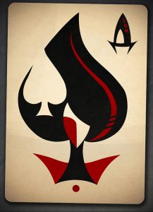 Фото тату: минималистичное изображение карты Ace of Spades с использованием черного и красного цветов, выполненное в современном стиле.