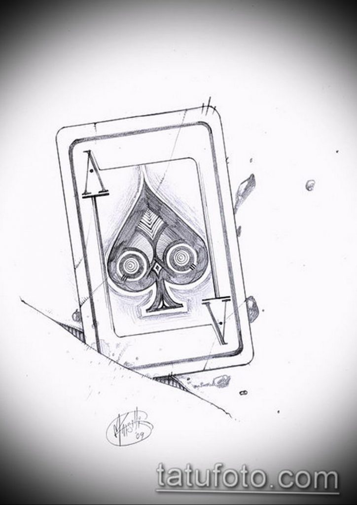 Эскиз тату пиковый туз 16.02.2020 №2111 -ace of spades tattoo sketch- tatufoto.com