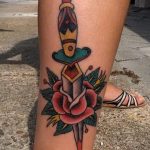 тату роза и кинжал для девушки 04.02.2020 №017 -rose tattoo for girl- tatufoto.com