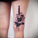 тату роза и кинжал для девушки 04.02.2020 №018 -rose tattoo for girl- tatufoto.com