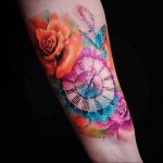 тату роза и часы для девушки 04.02.2020 №023 -rose tattoo for girl- tatufoto.com
