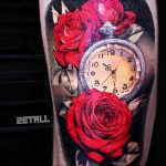 тату роза и часы для девушки 04.02.2020 №024 -rose tattoo for girl- tatufoto.com