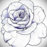 Черно-белый эскиз татуировки с изображением розы, выполненный карандашом. Простой и элегантный рисунок.