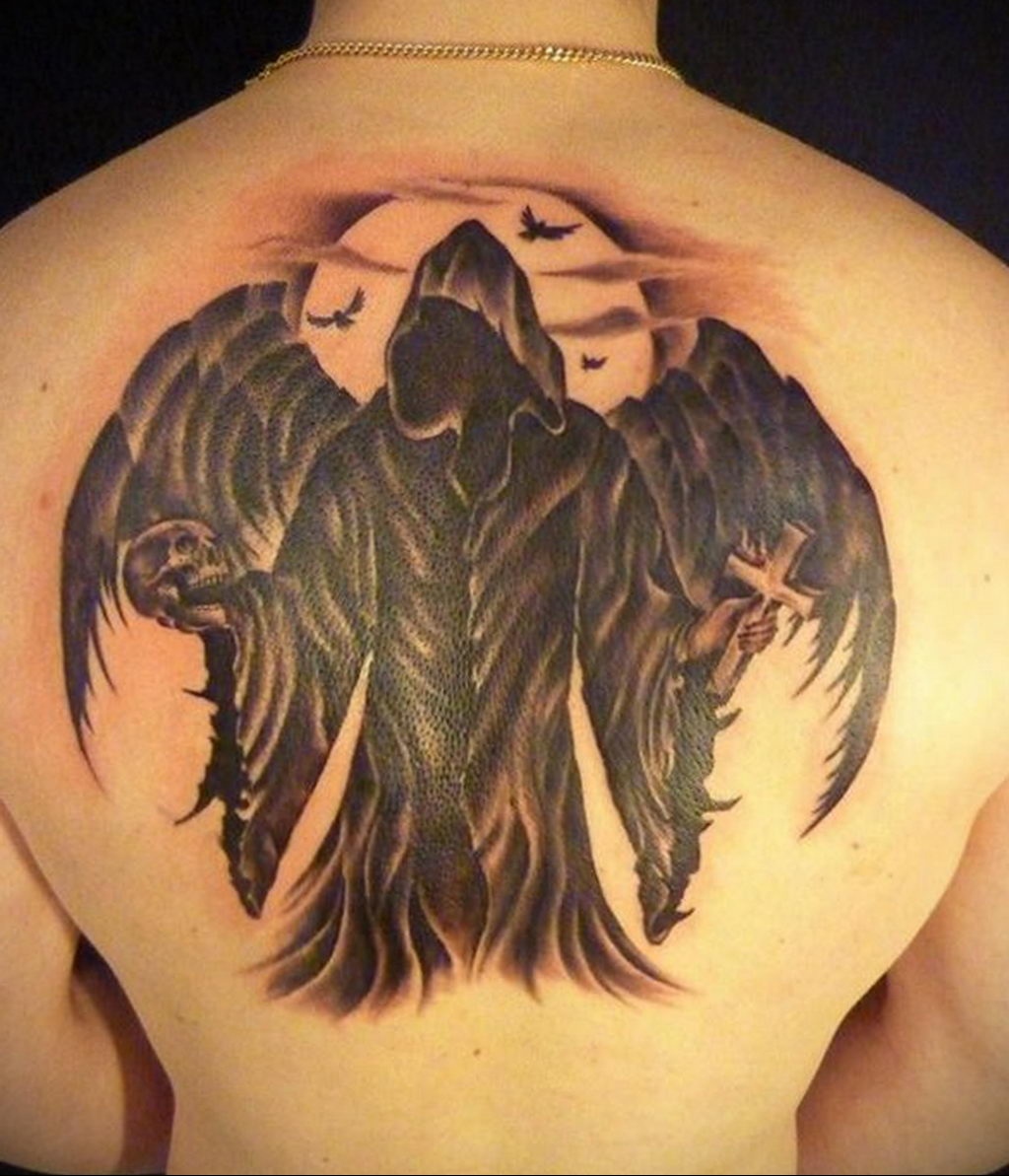Фото тату с ангелом на спине 12.03.2020 № 075 -angel tattoo on the back- ta...