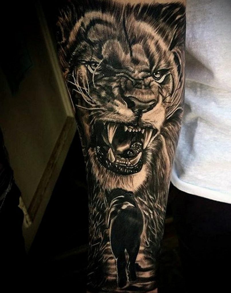 Фото пример рисунка тату оскал льва 05.02.2020 №010 -grin lion tattoo- tatufoto.com