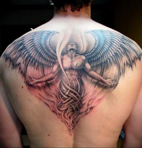 Фото тату с ангелом на спине 12.03.2020 №019 -angel tattoo on the back- tatufoto.com