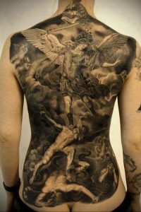 Фото тату с ангелом на спине 12.03.2020 №025 -angel tattoo on the back- tatufoto.com