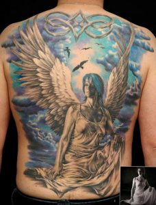 Фото тату с ангелом на спине 12.03.2020 №026 -angel tattoo on the back- tatufoto.com