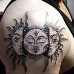 Фото татуировки с солнцем 02.05.2020 №124 -sun tattoo- tatufoto.com