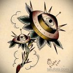 Фото татуировки с НЛО - пришельцами 02.07.2020 №047 -UFO tattoo- tatufoto.com