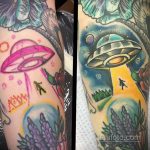 Фото татуировки с НЛО - пришельцами 02.07.2020 №116 -UFO tattoo- tatufoto.com