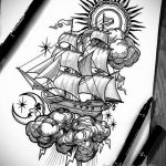Фото татуировки с кораблем 07.07.2020 №004 -ship tattoo- tatufoto.com