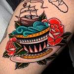 Фото татуировки с кораблем 07.07.2020 №007 -ship tattoo- tatufoto.com