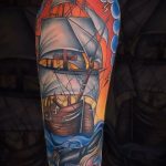 Фото татуировки с кораблем 07.07.2020 №044 -ship tattoo- tatufoto.com