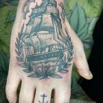 Фото татуировки с кораблем 07.07.2020 №059 -ship tattoo- tatufoto.com