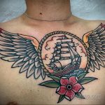 Фото татуировки с кораблем 07.07.2020 №065 -ship tattoo- tatufoto.com