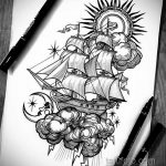 Фото татуировки с кораблем 07.07.2020 №080 -ship tattoo- tatufoto.com