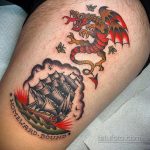 Фото татуировки с кораблем 07.07.2020 №081 -ship tattoo- tatufoto.com