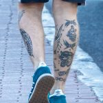 Олдскул тату на ноге парня с тигром – боксером и цепями - Уличная татуировка 14.09.2020 – tatufoto.com 4
