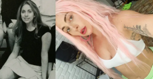 Фотография девушки до и после нанесения татуировок, демонстрирующая изменение ее внешнего вида и стиля.