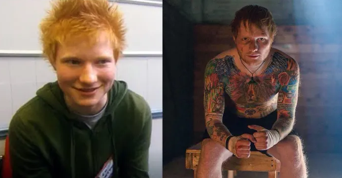 Эд Ширан – до и после нанесения татуировок - фото