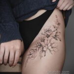 Фото женской тату на бедре 16.11.2020 №034 -beautiful female thigh tattoos- tatufoto.com