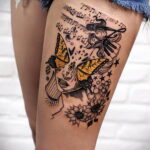 Фото женской тату на бедре 16.11.2020 №098 -beautiful female thigh tattoos- tatufoto.com