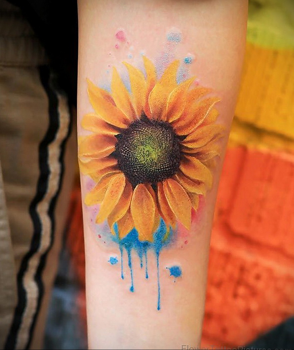 Watercolor sunflower tattoos