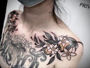 Пример рисунка татуировки апельсином 12.12.2020 №1243 -orange tattoo- tatufoto.com