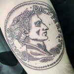 Рисунок татуировки на тему монеты 01.12.2020 №047 -coin tattoo- tatufoto.com