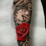 Тату роза и часы на предплечье 01.12.2020 №028 -rose tattoo- tatufoto.com